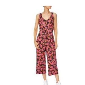 Kensie romper floral tropical flower coral XL wide leg crop romper elastic waist